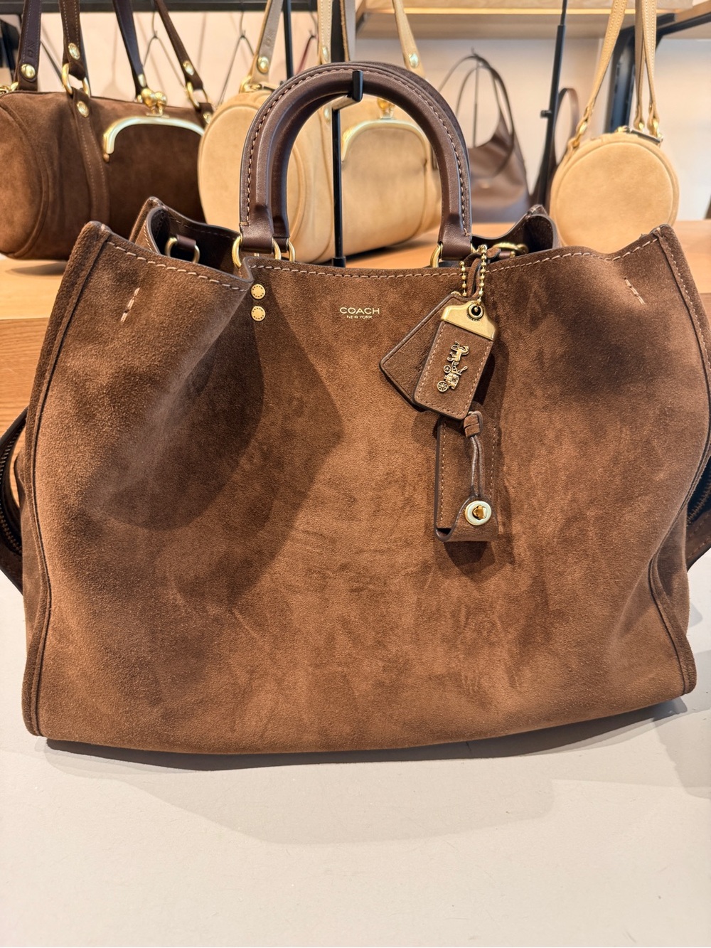 Coach Rogue 40 Chocolate Brown Suede with Gold-Tone Hardware